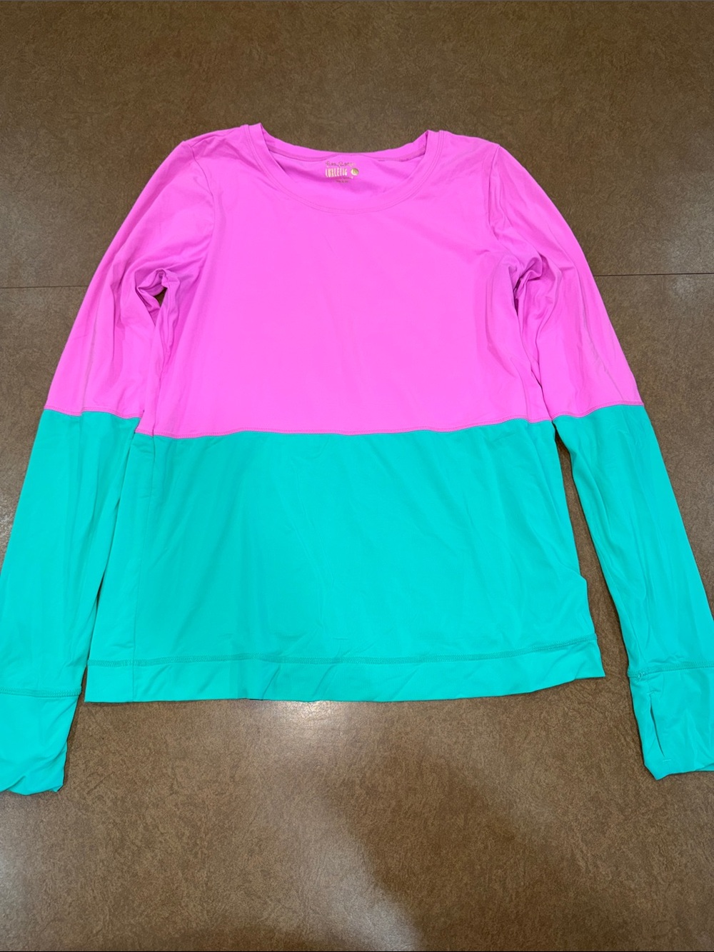 Lilly Pulitzer Luxletic Pink & Teal Colorblock Long Sleeve Tee • Soft • Stretchy